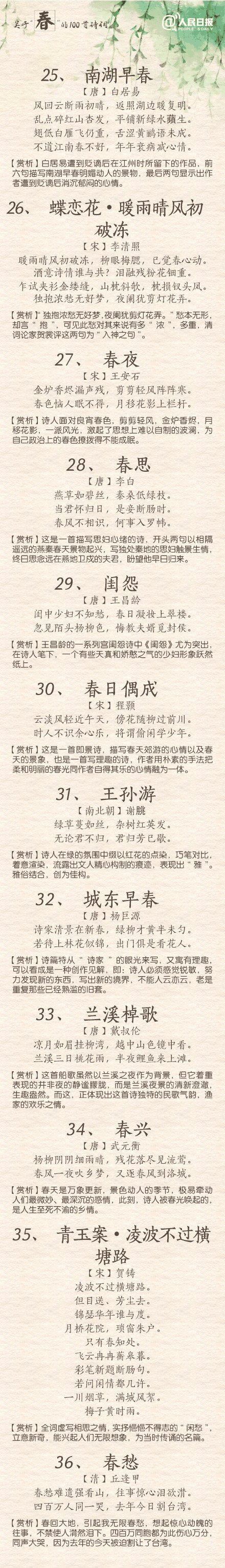 100首關(guān)于春的詩詞 與君共賞